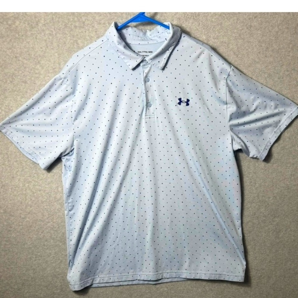 Under Armour Mens XXL Playoff Polo Shirt Light Blue Geometric Print Short Sleeve